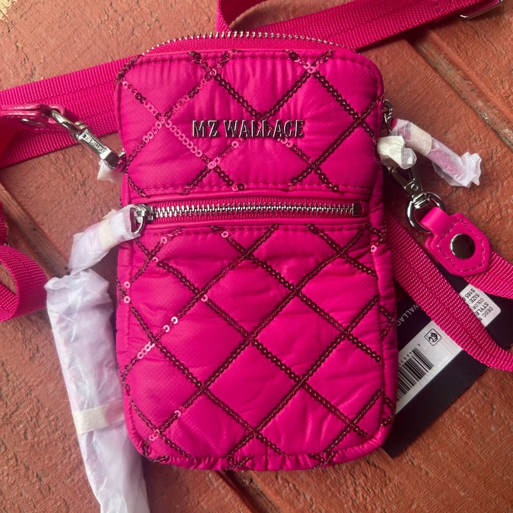 MZ Wallace Micro Crosby in Bright Fuchsia with Sequins NWT